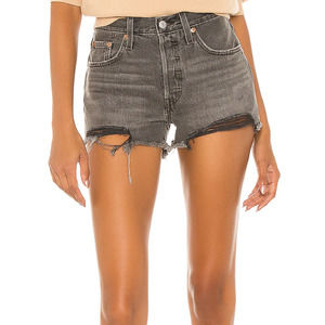 Levis 501 Denim Shorts 27 Charcoal Gray High Rise Jean Cutoff Eat Your Words